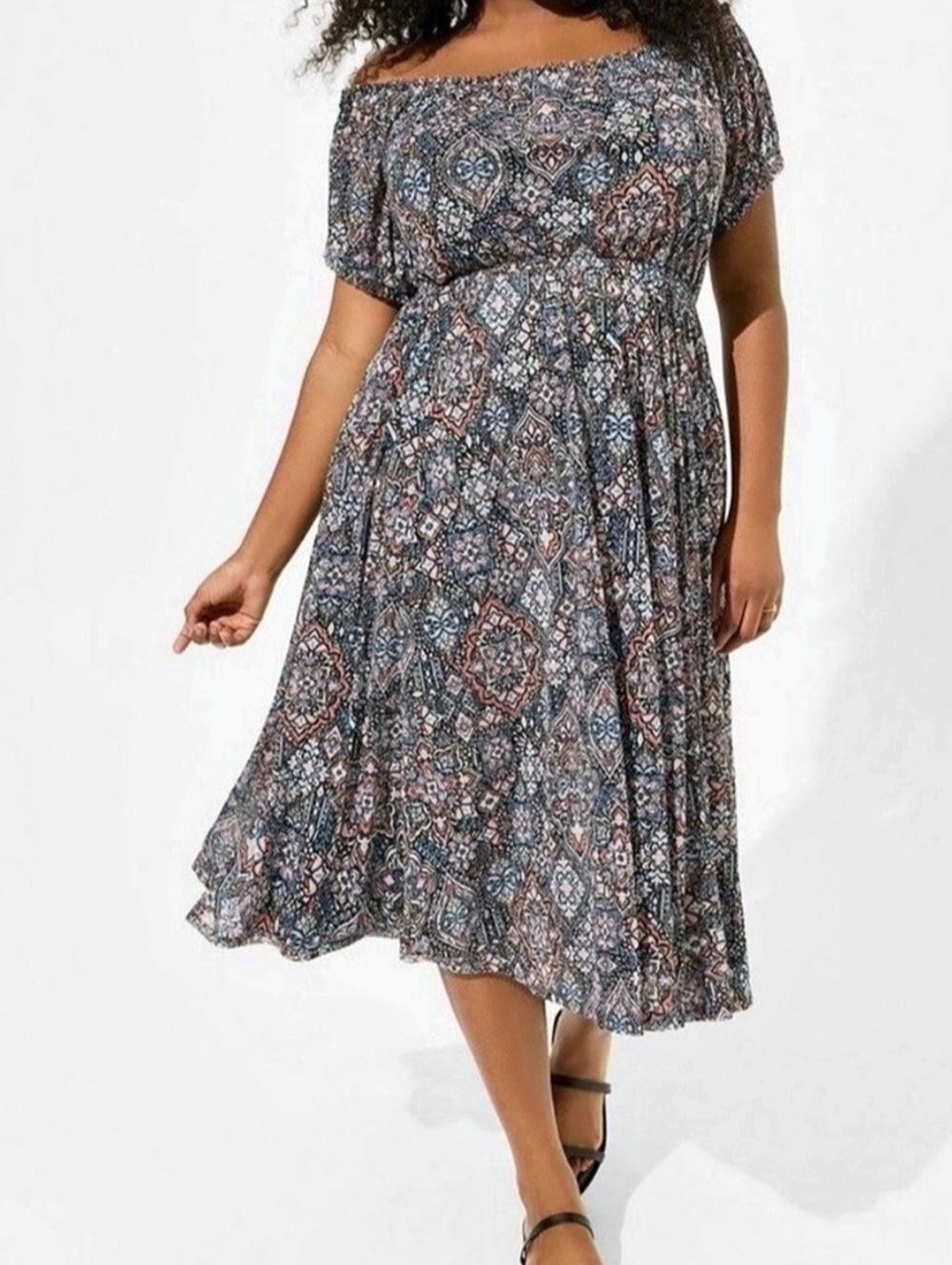 Torrid Ruffle Off-Shoulder Smocked Mesh Midi Dress Prairie 3X Romantic Boho